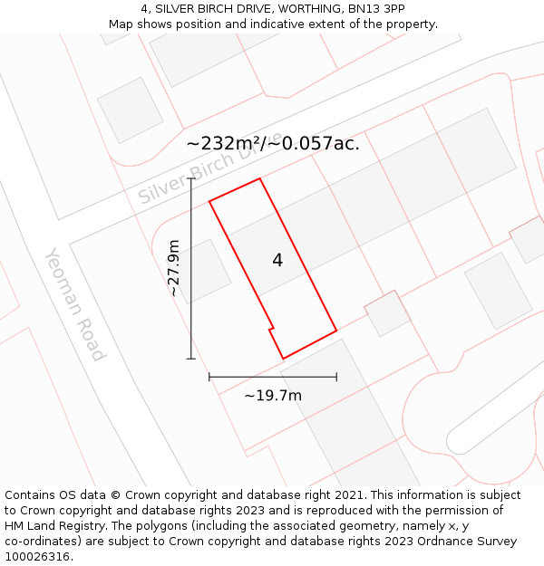 4, SILVER BIRCH DRIVE, WORTHING, BN13 3PP: Plot and title map