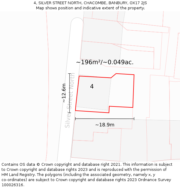 4, SILVER STREET NORTH, CHACOMBE, BANBURY, OX17 2JS: Plot and title map