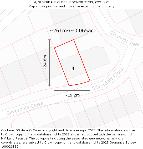 4, SILVERDALE CLOSE, BOGNOR REGIS, PO21 4XF: Plot and title map