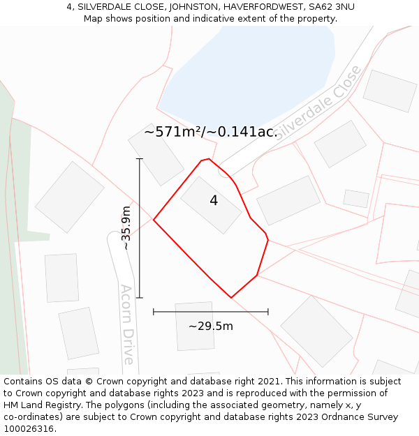 4, SILVERDALE CLOSE, JOHNSTON, HAVERFORDWEST, SA62 3NU: Plot and title map