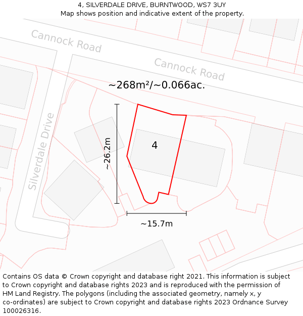 4, SILVERDALE DRIVE, BURNTWOOD, WS7 3UY: Plot and title map