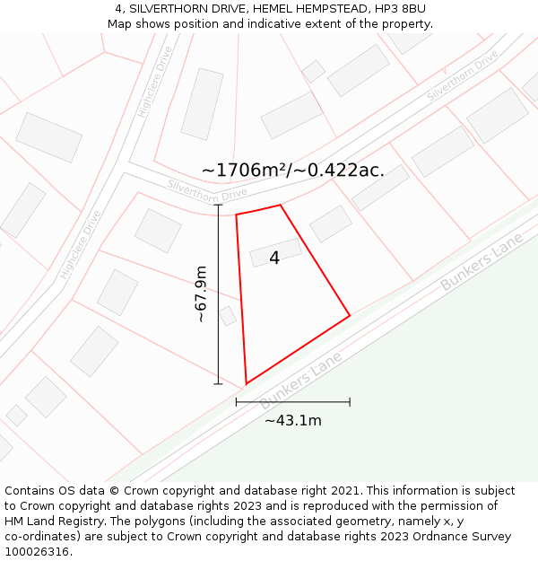 4, SILVERTHORN DRIVE, HEMEL HEMPSTEAD, HP3 8BU: Plot and title map