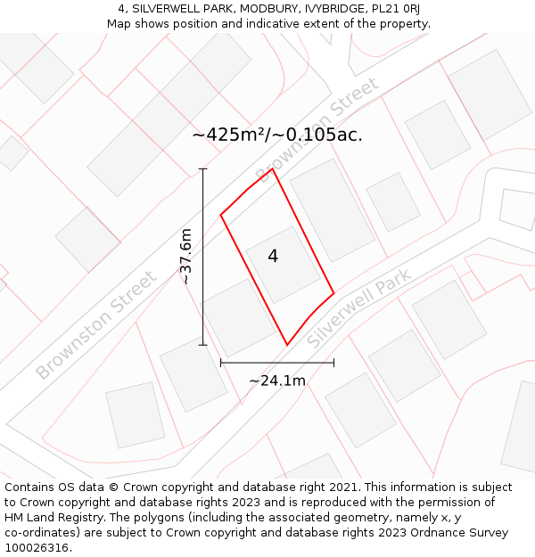 4, SILVERWELL PARK, MODBURY, IVYBRIDGE, PL21 0RJ: Plot and title map