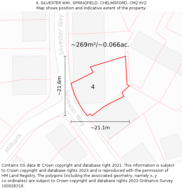 4, SILVESTER WAY, SPRINGFIELD, CHELMSFORD, CM2 6YZ: Plot and title map