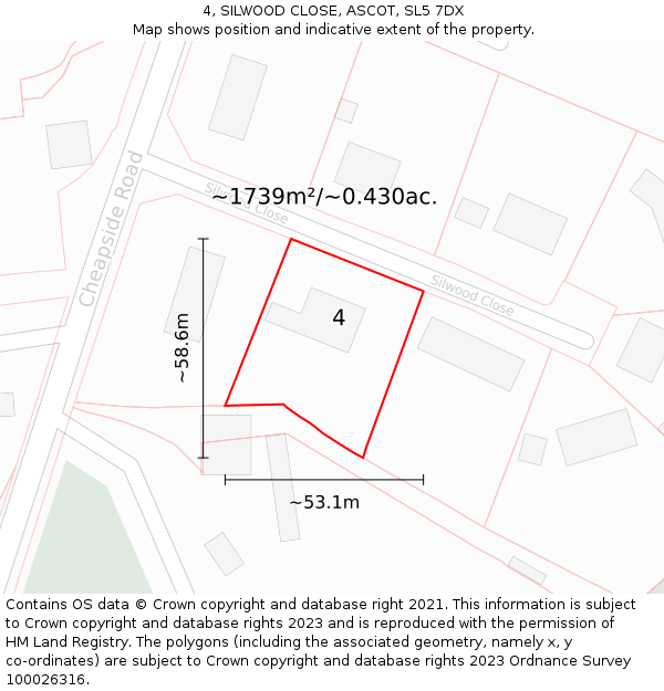 4, SILWOOD CLOSE, ASCOT, SL5 7DX: Plot and title map