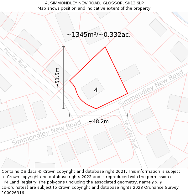 4, SIMMONDLEY NEW ROAD, GLOSSOP, SK13 6LP: Plot and title map