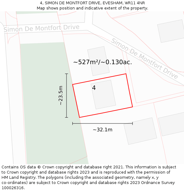 4, SIMON DE MONTFORT DRIVE, EVESHAM, WR11 4NR: Plot and title map