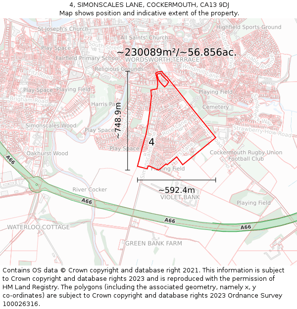 4, SIMONSCALES LANE, COCKERMOUTH, CA13 9DJ: Plot and title map