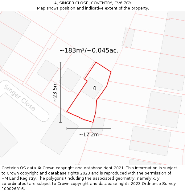 4, SINGER CLOSE, COVENTRY, CV6 7GY: Plot and title map