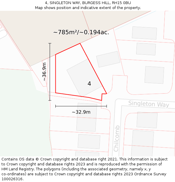 4, SINGLETON WAY, BURGESS HILL, RH15 0BU: Plot and title map