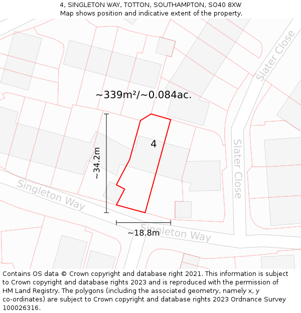 4, SINGLETON WAY, TOTTON, SOUTHAMPTON, SO40 8XW: Plot and title map