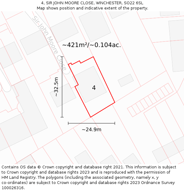 4, SIR JOHN MOORE CLOSE, WINCHESTER, SO22 6SL: Plot and title map