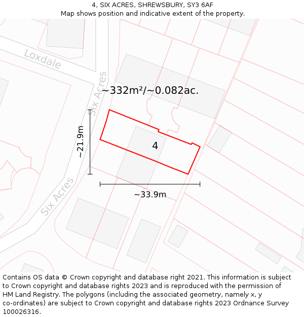 4, SIX ACRES, SHREWSBURY, SY3 6AF: Plot and title map