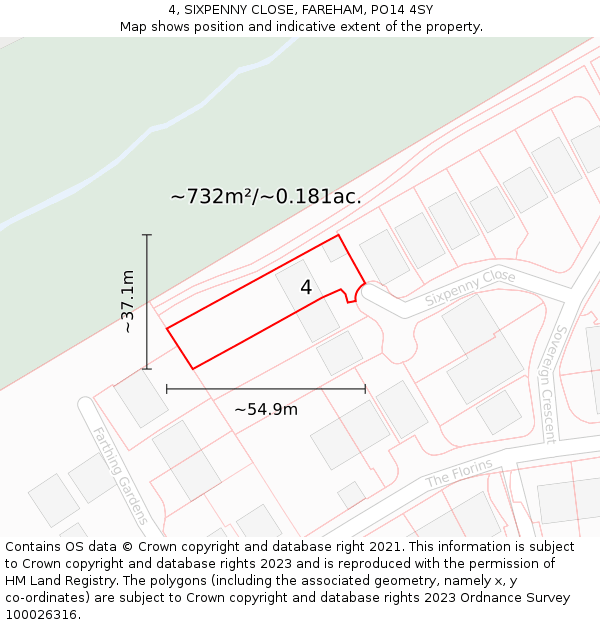 4, SIXPENNY CLOSE, FAREHAM, PO14 4SY: Plot and title map