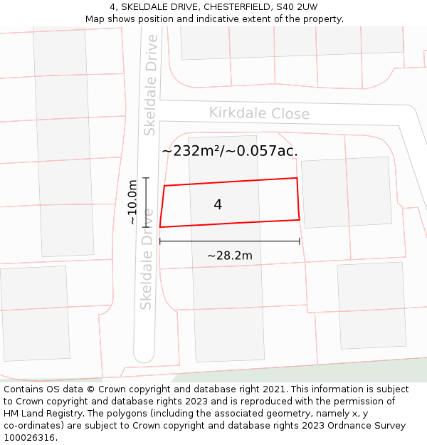 4, SKELDALE DRIVE, CHESTERFIELD, S40 2UW: Plot and title map