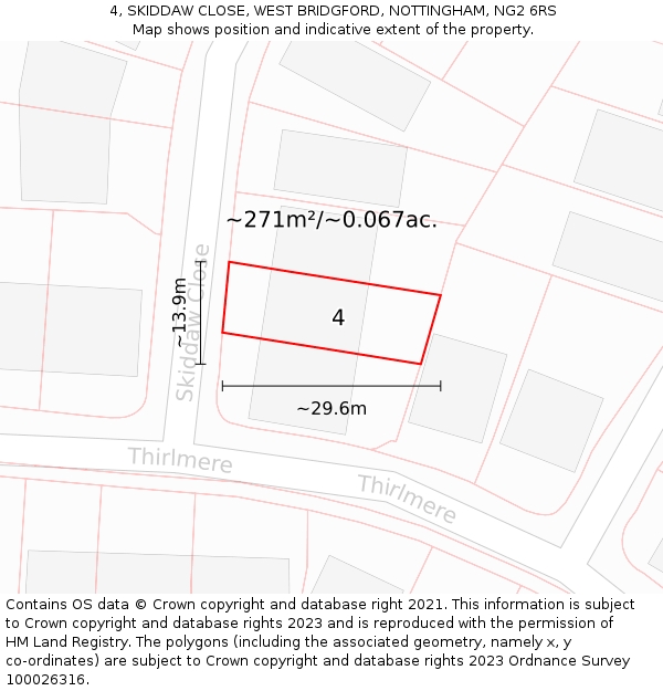 4, SKIDDAW CLOSE, WEST BRIDGFORD, NOTTINGHAM, NG2 6RS: Plot and title map