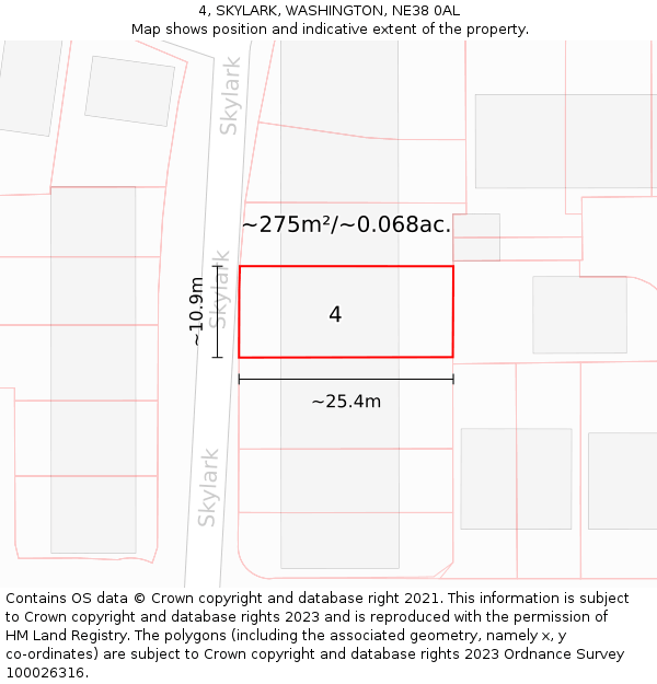 4, SKYLARK, WASHINGTON, NE38 0AL: Plot and title map