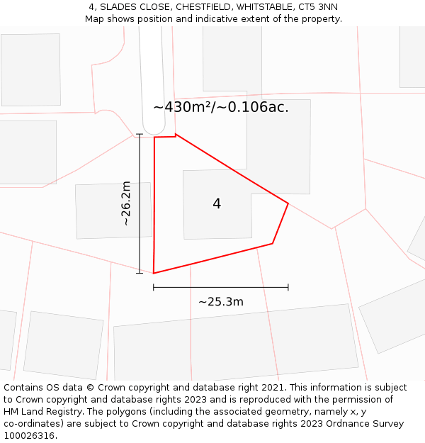 4, SLADES CLOSE, CHESTFIELD, WHITSTABLE, CT5 3NN: Plot and title map