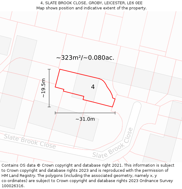 4, SLATE BROOK CLOSE, GROBY, LEICESTER, LE6 0EE: Plot and title map