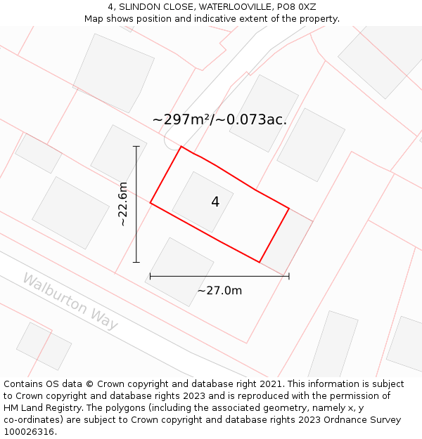 4, SLINDON CLOSE, WATERLOOVILLE, PO8 0XZ: Plot and title map