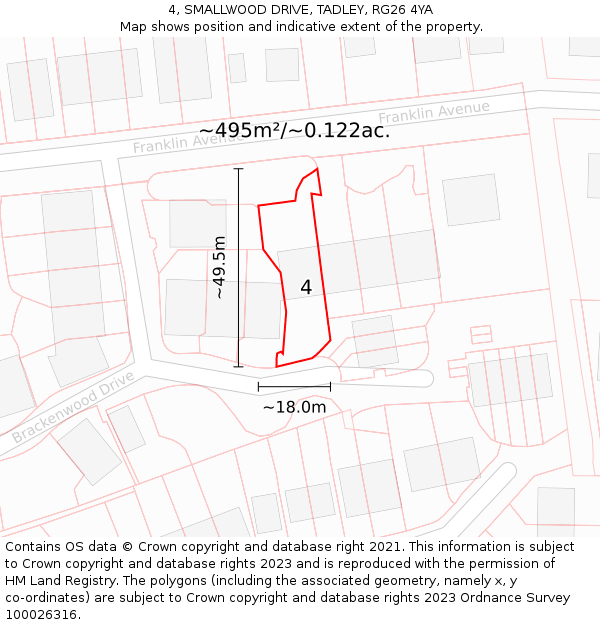 4, SMALLWOOD DRIVE, TADLEY, RG26 4YA: Plot and title map