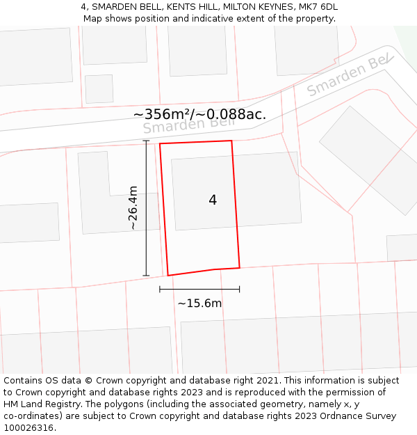 4, SMARDEN BELL, KENTS HILL, MILTON KEYNES, MK7 6DL: Plot and title map