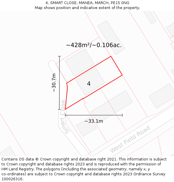 4, SMART CLOSE, MANEA, MARCH, PE15 0NG: Plot and title map