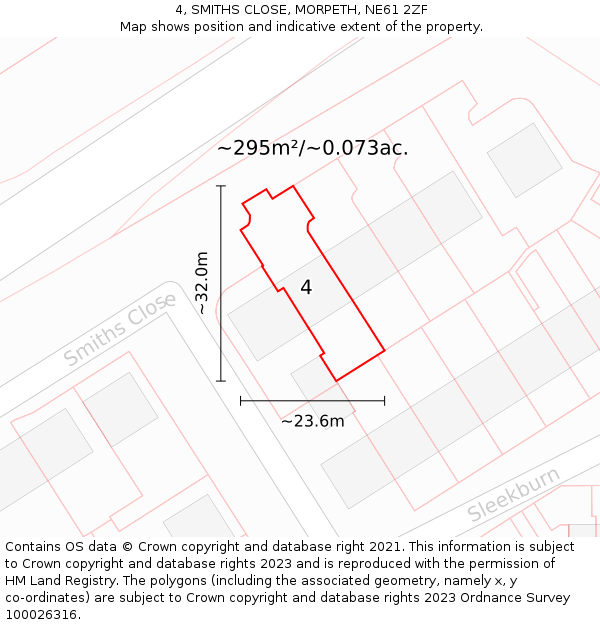 4, SMITHS CLOSE, MORPETH, NE61 2ZF: Plot and title map