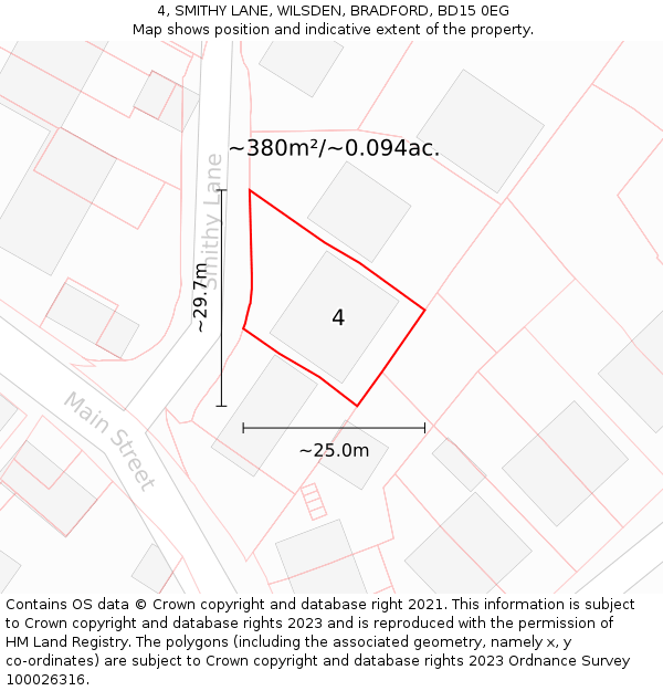 4, SMITHY LANE, WILSDEN, BRADFORD, BD15 0EG: Plot and title map