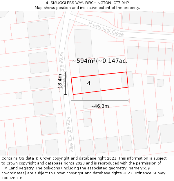 4, SMUGGLERS WAY, BIRCHINGTON, CT7 9HP: Plot and title map