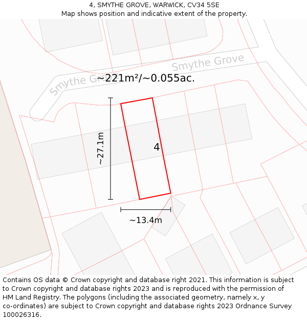 4, SMYTHE GROVE, WARWICK, CV34 5SE: Plot and title map