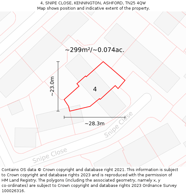 4, SNIPE CLOSE, KENNINGTON, ASHFORD, TN25 4QW: Plot and title map