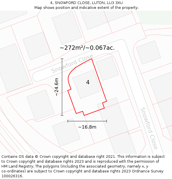 4, SNOWFORD CLOSE, LUTON, LU3 3XU: Plot and title map