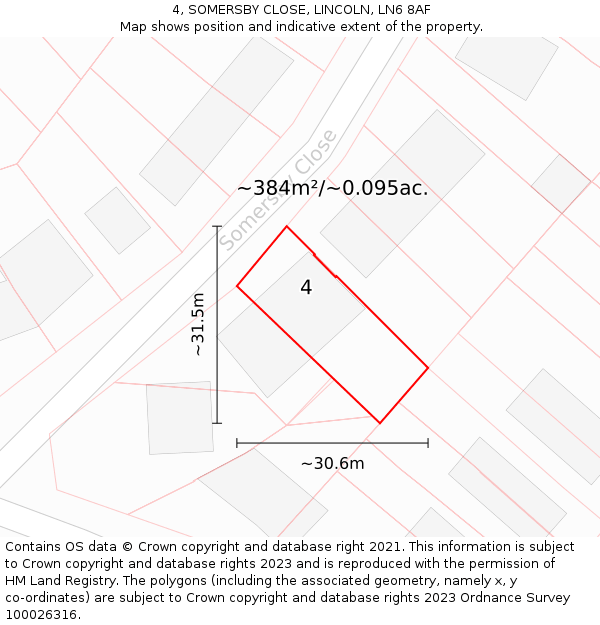 4, SOMERSBY CLOSE, LINCOLN, LN6 8AF: Plot and title map