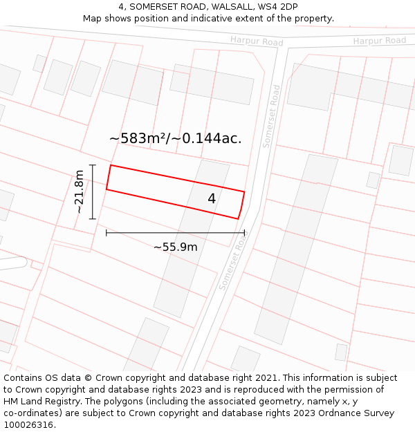 4, SOMERSET ROAD, WALSALL, WS4 2DP: Plot and title map