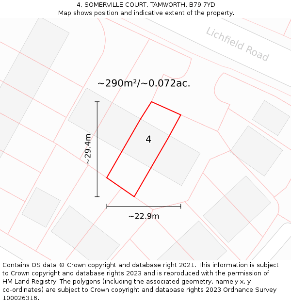 4, SOMERVILLE COURT, TAMWORTH, B79 7YD: Plot and title map