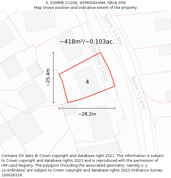 4, SOMME CLOSE, WYMONDHAM, NR18 0YW: Plot and title map