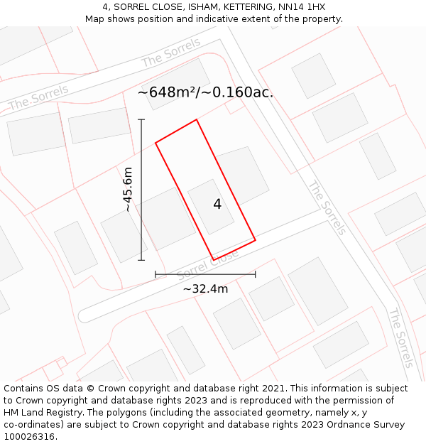 4, SORREL CLOSE, ISHAM, KETTERING, NN14 1HX: Plot and title map