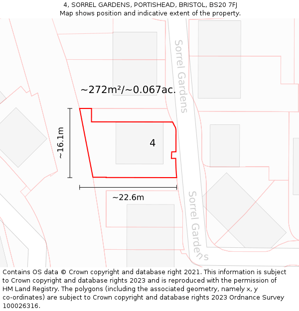 4, SORREL GARDENS, PORTISHEAD, BRISTOL, BS20 7FJ: Plot and title map