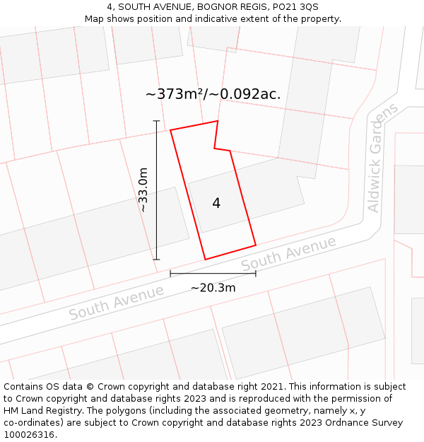 4, SOUTH AVENUE, BOGNOR REGIS, PO21 3QS: Plot and title map