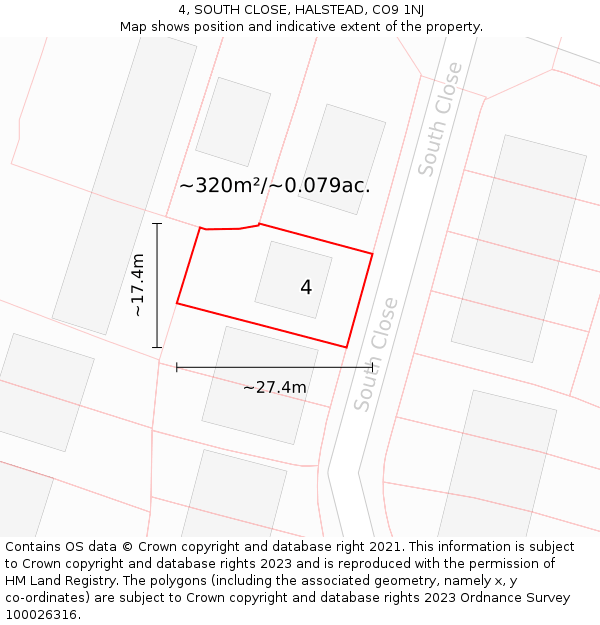 4, SOUTH CLOSE, HALSTEAD, CO9 1NJ: Plot and title map