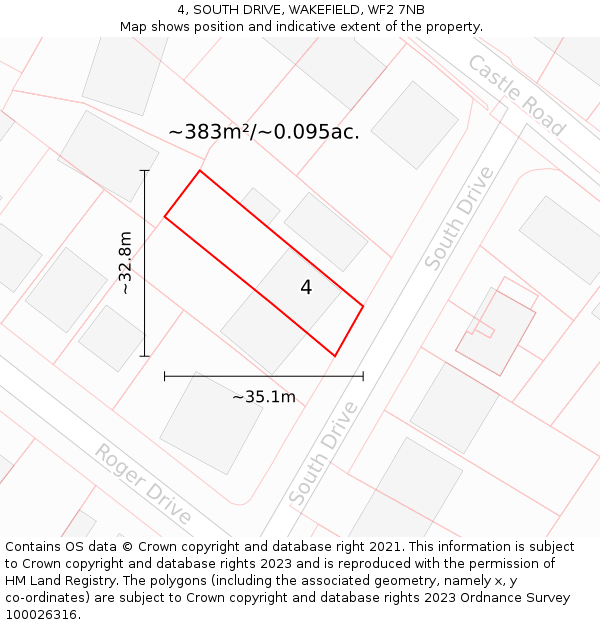 4, SOUTH DRIVE, WAKEFIELD, WF2 7NB: Plot and title map