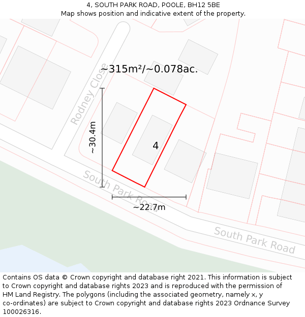 4, SOUTH PARK ROAD, POOLE, BH12 5BE: Plot and title map