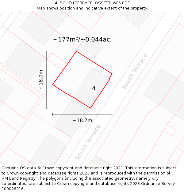 4, SOUTH TERRACE, OSSETT, WF5 0DE: Plot and title map