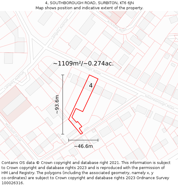 4, SOUTHBOROUGH ROAD, SURBITON, KT6 6JN: Plot and title map