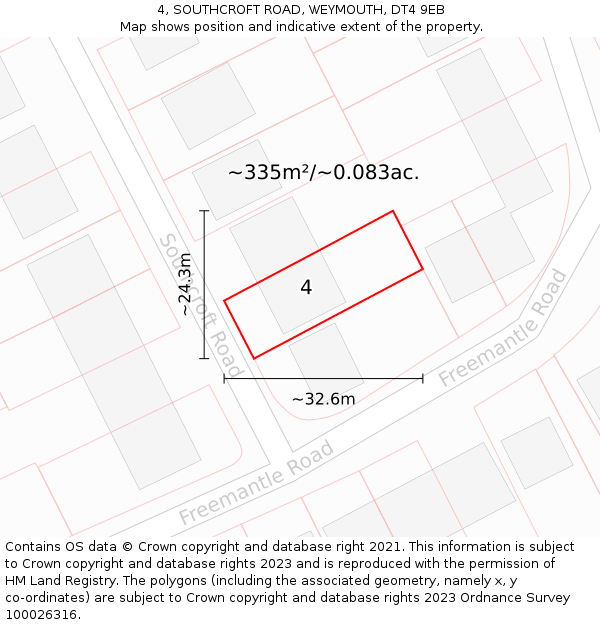 4, SOUTHCROFT ROAD, WEYMOUTH, DT4 9EB: Plot and title map