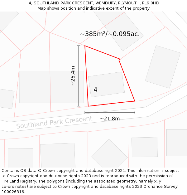 4, SOUTHLAND PARK CRESCENT, WEMBURY, PLYMOUTH, PL9 0HD: Plot and title map