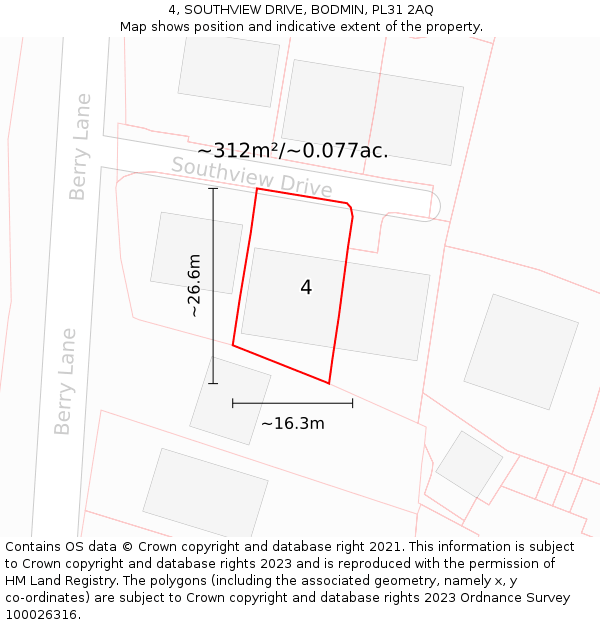 4, SOUTHVIEW DRIVE, BODMIN, PL31 2AQ: Plot and title map