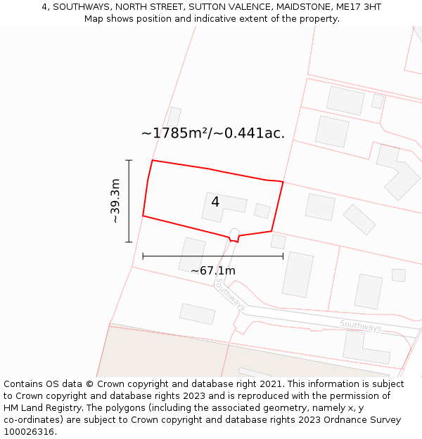 4, SOUTHWAYS, NORTH STREET, SUTTON VALENCE, MAIDSTONE, ME17 3HT: Plot and title map