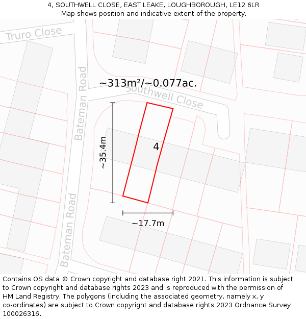 4, SOUTHWELL CLOSE, EAST LEAKE, LOUGHBOROUGH, LE12 6LR: Plot and title map